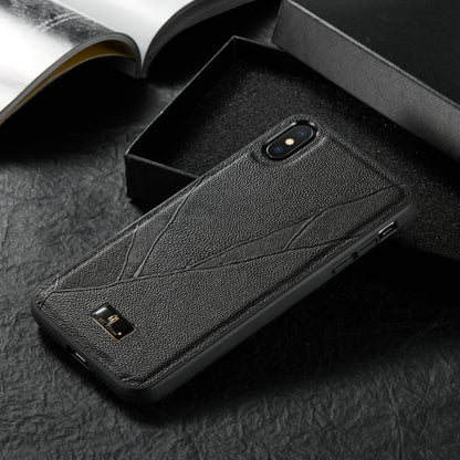 For iPhone XS Max Fierre Shann Leather Texture Phone Back Cover Case(Ox Tendon Black) - More iPhone Cases by FIERRE SHANN | Online Shopping UK | buy2fix