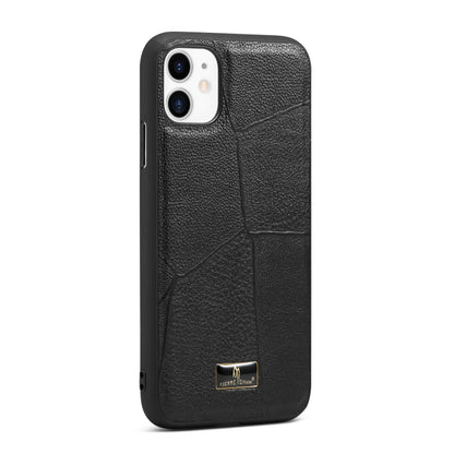 For iPhone 11 Pro Max Fierre Shann Leather Texture Phone Back Cover Case (Ox Tendon Black) - iPhone 11 Pro Max Cases by FIERRE SHANN | Online Shopping UK | buy2fix