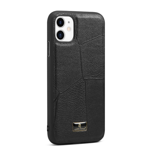 For iPhone 11 Pro Max Fierre Shann Leather Texture Phone Back Cover Case (Ox Tendon Black) - iPhone 11 Pro Max Cases by FIERRE SHANN | Online Shopping UK | buy2fix