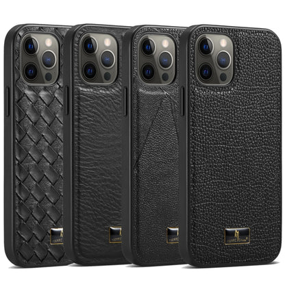 For iPhone 12 / 12 Pro Fierre Shann Leather Texture Phone Back Cover Case(Cowhide Black) - iPhone 12 / 12 Pro Cases by FIERRE SHANN | Online Shopping UK | buy2fix