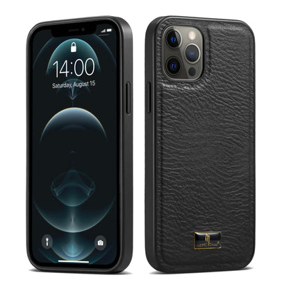 For iPhone 12 Pro Max Fierre Shann Leather Texture Phone Back Cover Case(Cowhide Black) - iPhone 12 Pro Max Cases by FIERRE SHANN | Online Shopping UK | buy2fix