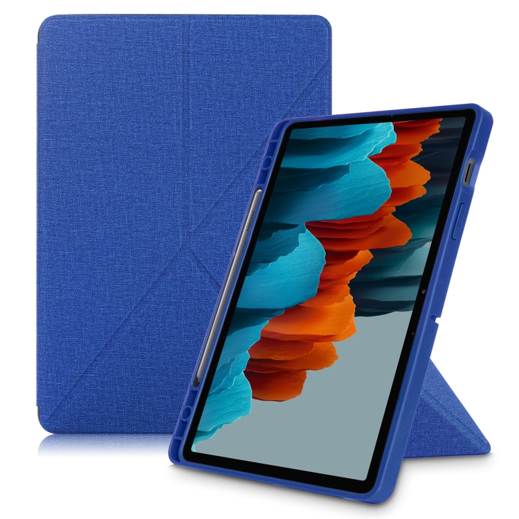For Samsung Galaxy Tab S8 / Galaxy Tab S7 T870 Cloth Texture Multi-folding Horizontal Flip PU Leather Shockproof Case with Holder & Sleep / Wake-up Function(Blue) by buy2fix