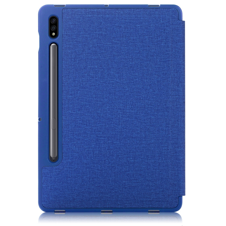 For Samsung Galaxy Tab S8 / Galaxy Tab S7 T870 Cloth Texture Multi-folding Horizontal Flip PU Leather Shockproof Case with Holder & Sleep / Wake-up Function(Blue) by buy2fix