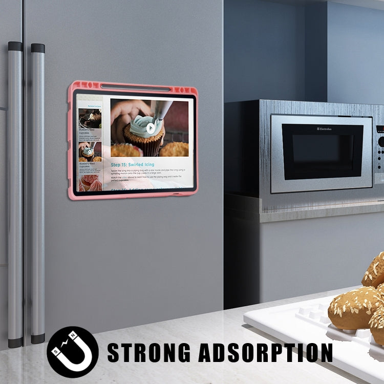 For Samsung Galaxy Tab S8 / Galaxy Tab S7 T870 Cloth Texture Multi-folding Horizontal Flip PU Leather Shockproof Case with Holder & Sleep / Wake-up Function(Pink) by buy2fix