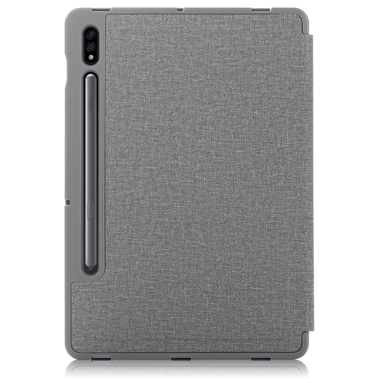 For Samsung Galaxy Tab S8 / Galaxy Tab S7 T870 Cloth Texture Multi-folding Horizontal Flip PU Leather Shockproof Case with Holder & Sleep / Wake-up Function(Grey) by buy2fix