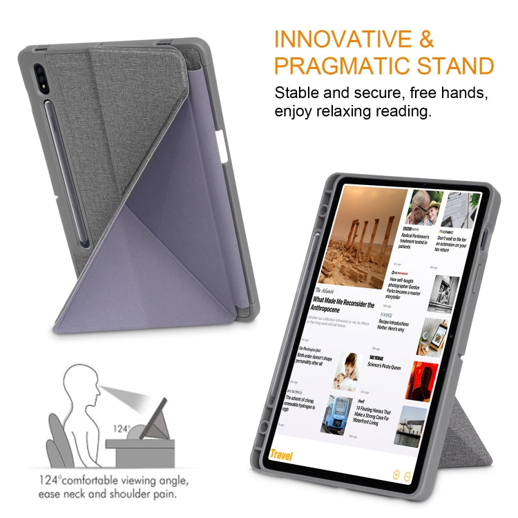 For Samsung Galaxy Tab S8 / Galaxy Tab S7 T870 Cloth Texture Multi-folding Horizontal Flip PU Leather Shockproof Case with Holder & Sleep / Wake-up Function(Grey) by buy2fix