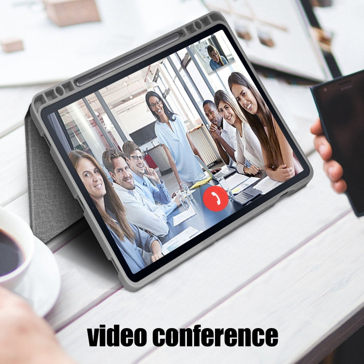 For Samsung Galaxy Tab S8 / Galaxy Tab S7 T870 Cloth Texture Multi-folding Horizontal Flip PU Leather Shockproof Case with Holder & Sleep / Wake-up Function(Grey) by buy2fix