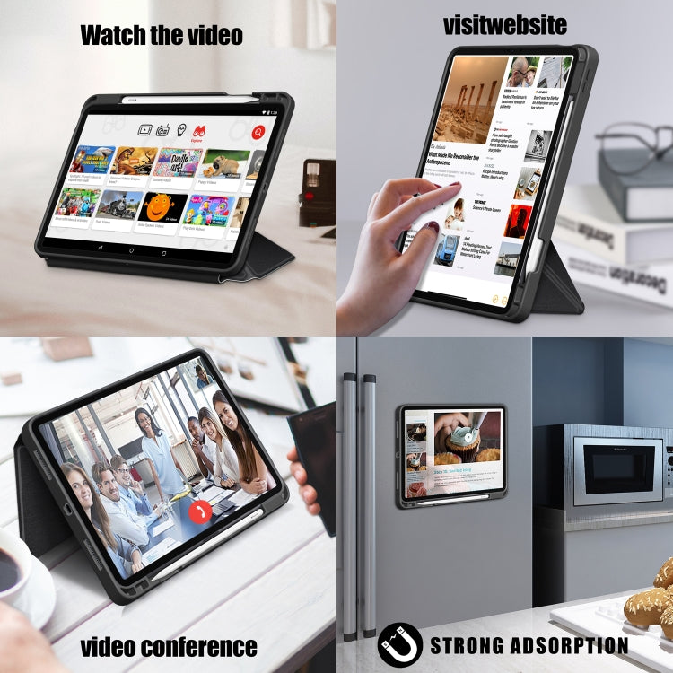 For iPad Air 2022 / 2020 10.9 / Pro 11 (2018) Cloth Texture Multi-folding Horizontal Flip PU Leather Shockproof Case with Holder & Sleep / Wake-up Function(Black) - iPad Air (2022) / (2020) 10.9 Cases by buy2fix | Online Shopping UK | buy2fix