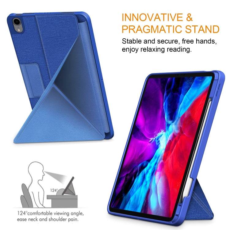 For iPad Air 2022 / 2020 10.9 / Pro 11 (2018) Cloth Texture Multi-folding Horizontal Flip PU Leather Shockproof Case with Holder & Sleep / Wake-up Function(Blue) - iPad Air (2022) / (2020) 10.9 Cases by buy2fix | Online Shopping UK | buy2fix