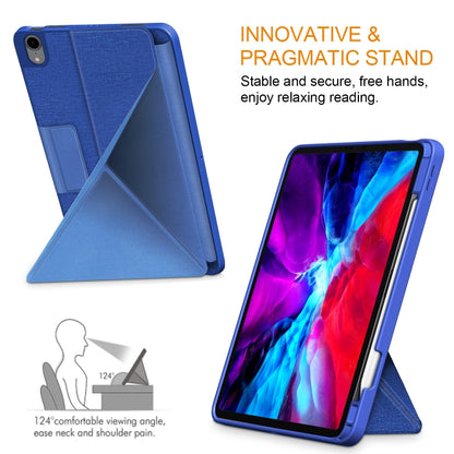 For iPad Air 2022 / 2020 10.9 / Pro 11 (2018) Cloth Texture Multi-folding Horizontal Flip PU Leather Shockproof Case with Holder & Sleep / Wake-up Function(Blue) - iPad Air (2022) / (2020) 10.9 Cases by buy2fix | Online Shopping UK | buy2fix