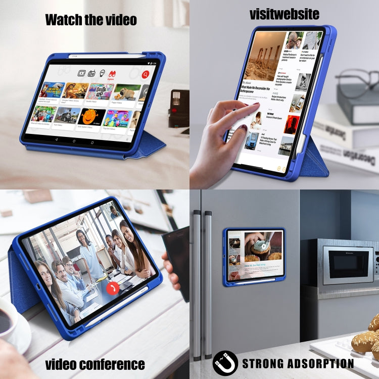 For iPad Air 2022 / 2020 10.9 / Pro 11 (2018) Cloth Texture Multi-folding Horizontal Flip PU Leather Shockproof Case with Holder & Sleep / Wake-up Function(Blue) - iPad Air (2022) / (2020) 10.9 Cases by buy2fix | Online Shopping UK | buy2fix