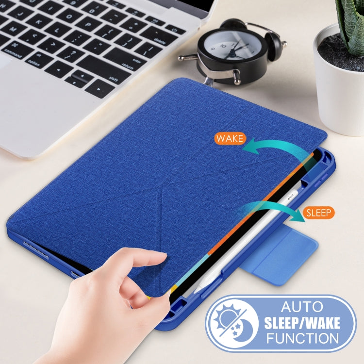 For iPad Air 2022 / 2020 10.9 / Pro 11 (2018) Cloth Texture Multi-folding Horizontal Flip PU Leather Shockproof Case with Holder & Sleep / Wake-up Function(Blue) - iPad Air (2022) / (2020) 10.9 Cases by buy2fix | Online Shopping UK | buy2fix