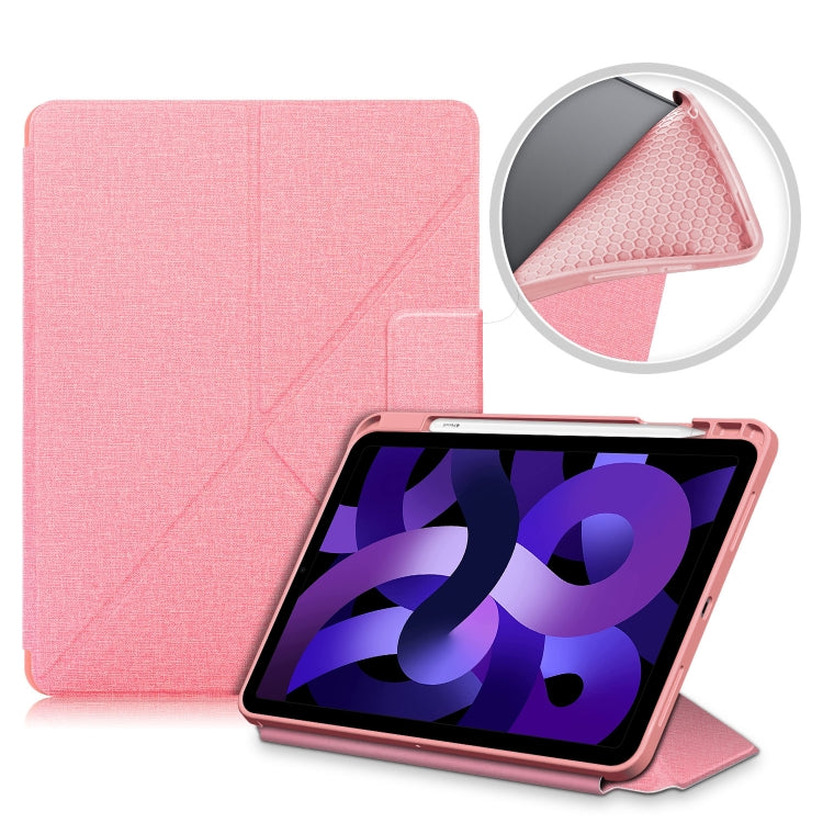 For iPad Air 2022 / 2020 10.9 / Pro 11 (2018) Cloth Texture Multi-folding Horizontal Flip PU Leather Shockproof Case with Holder & Sleep / Wake-up Function(Pink) - iPad Air (2022) / (2020) 10.9 Cases by buy2fix | Online Shopping UK | buy2fix