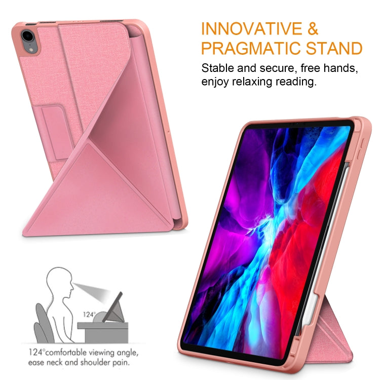 For iPad Air 2022 / 2020 10.9 / Pro 11 (2018) Cloth Texture Multi-folding Horizontal Flip PU Leather Shockproof Case with Holder & Sleep / Wake-up Function(Pink) - iPad Air (2022) / (2020) 10.9 Cases by buy2fix | Online Shopping UK | buy2fix