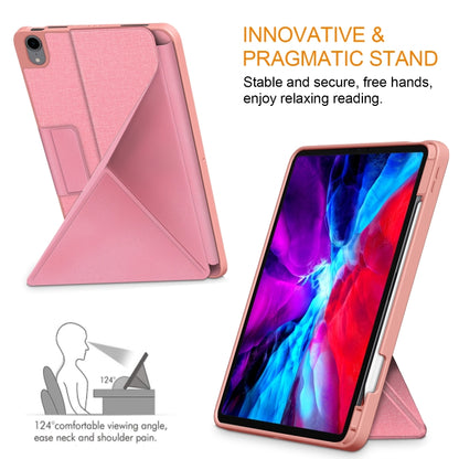 For iPad Air 2022 / 2020 10.9 / Pro 11 (2018) Cloth Texture Multi-folding Horizontal Flip PU Leather Shockproof Case with Holder & Sleep / Wake-up Function(Pink) - iPad Air (2022) / (2020) 10.9 Cases by buy2fix | Online Shopping UK | buy2fix
