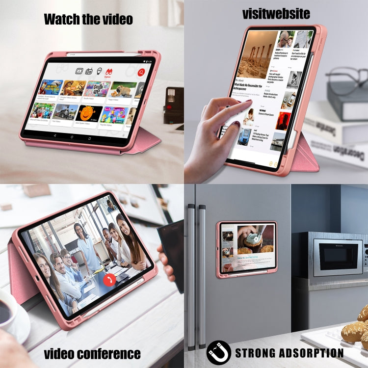 For iPad Air 2022 / 2020 10.9 / Pro 11 (2018) Cloth Texture Multi-folding Horizontal Flip PU Leather Shockproof Case with Holder & Sleep / Wake-up Function(Pink) - iPad Air (2022) / (2020) 10.9 Cases by buy2fix | Online Shopping UK | buy2fix