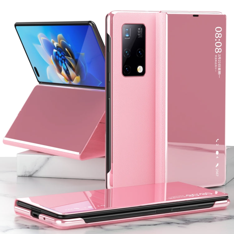 For Huawei Mate X2 Electroplated Mirror Protective Case with Holder(Pink) - Huawei Cases by buy2fix | Online Shopping UK | buy2fix