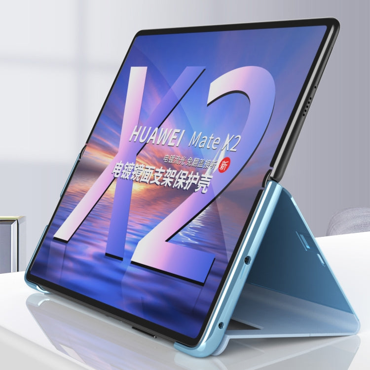 For Huawei Mate X2 Electroplated Mirror Protective Case with Holder(Blue) - Huawei Cases by buy2fix | Online Shopping UK | buy2fix