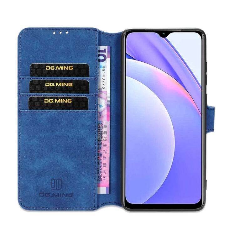 For Xiaomi Redmi Note 9 4G DG.MING Retro Oil Side Horizontal Flip Leather Case with Holder & Card Slots & Wallet(Blue) - Xiaomi Cases by DG.MING | Online Shopping UK | buy2fix