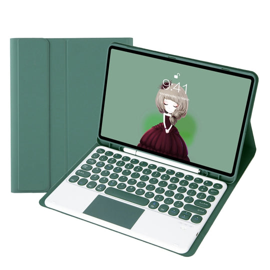 YT102B-A Detachable Candy Color Skin Feel Texture Round Keycap Bluetooth Keyboard Leather Case with Touch Control For iPad 10.2 2020 & 2019 / Air 2019 / Pro 10.5 inch(Dark Green)