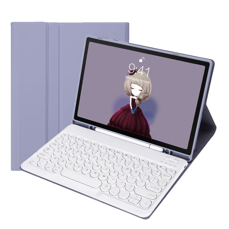 YT11B Detachable Candy Color Skin Feel Texture Round Keycap Bluetooth Keyboard Leather Case For iPad Air 4 2020 / Air 5 2022 / Pro 11 inch 2022 / 2021 / 2020 / 2018(Purple) by buy2fix