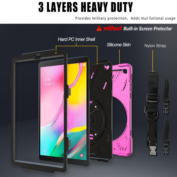 For Samsung Galaxy Tab A 10.1 (2019) T515 / T510 Shockproof Colorful Silicone + PC Protective Case with Holder & Shoulder Strap & Hand Strap(Rose Red) - Tab A 10.1 (2019) T510 / T515 by buy2fix | Online Shopping UK | buy2fix