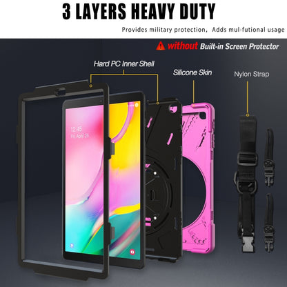 For Samsung Galaxy Tab A 10.1 (2019) T515 / T510 Shockproof Colorful Silicone + PC Protective Case with Holder & Shoulder Strap & Hand Strap(Rose Red) - Tab A 10.1 (2019) T510 / T515 by buy2fix | Online Shopping UK | buy2fix