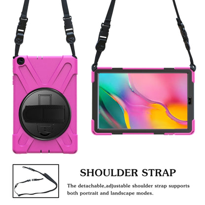 For Samsung Galaxy Tab A 10.1 (2019) T515 / T510 Shockproof Colorful Silicone + PC Protective Case with Holder & Shoulder Strap & Hand Strap(Rose Red) - Tab A 10.1 (2019) T510 / T515 by buy2fix | Online Shopping UK | buy2fix