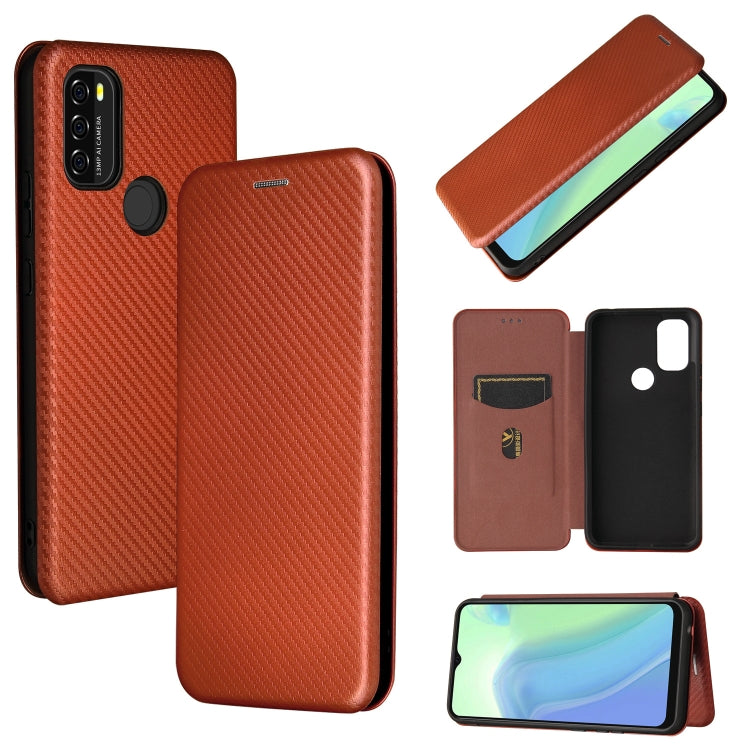 For Blackview A70 (2021) Carbon Fiber Texture Horizontal Flip TPU + PC + PU Leather Case with Card Slot(Brown) - More Brand by buy2fix | Online Shopping UK | buy2fix