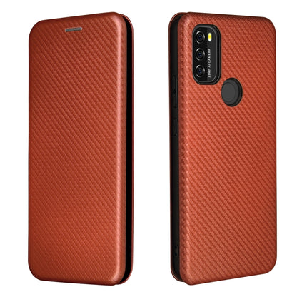 For Blackview A70 (2021) Carbon Fiber Texture Horizontal Flip TPU + PC + PU Leather Case with Card Slot(Brown) - More Brand by buy2fix | Online Shopping UK | buy2fix