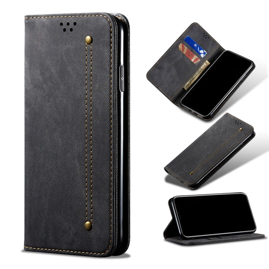 For Xiaomi Redmi Note 10 / Note 10S Denim Texture Casual Style Horizontal Flip Leather Case with Holder & Card Slots & Wallet(Black)
