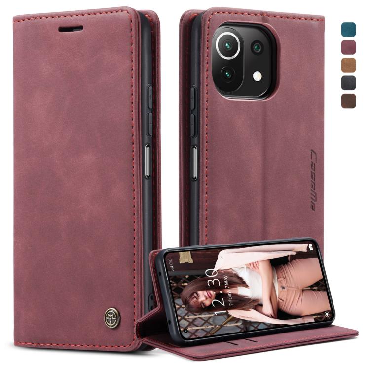 For Xiaomi Mi 11 Lite CaseMe 013 Multifunctional Horizontal Flip Leather Case, with Card Slot & Holder & Wallet(Wine Red) by CaseMe
