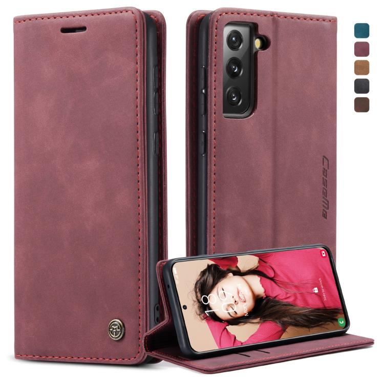 For Samsung Galaxy S21 FE CaseMe 013 Multifunctional Horizontal Flip Leather Case, with Card Slot & Holder & Wallet(Wine Red) by CaseMe