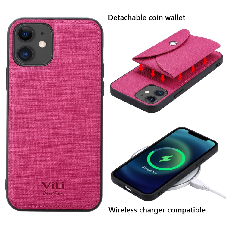 For iPhone 12 Pro ViLi T Series TPU + PU Woven Fabric Magnetic Protective Case with Wallet(Rose Red) - iPhone 12 / 12 Pro Cases by ViLi | Online Shopping UK | buy2fix