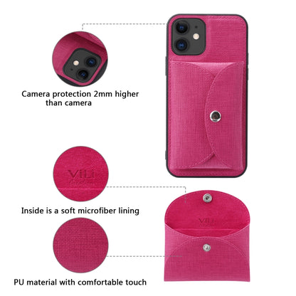For iPhone 12 Pro ViLi T Series TPU + PU Woven Fabric Magnetic Protective Case with Wallet(Rose Red) - iPhone 12 / 12 Pro Cases by ViLi | Online Shopping UK | buy2fix