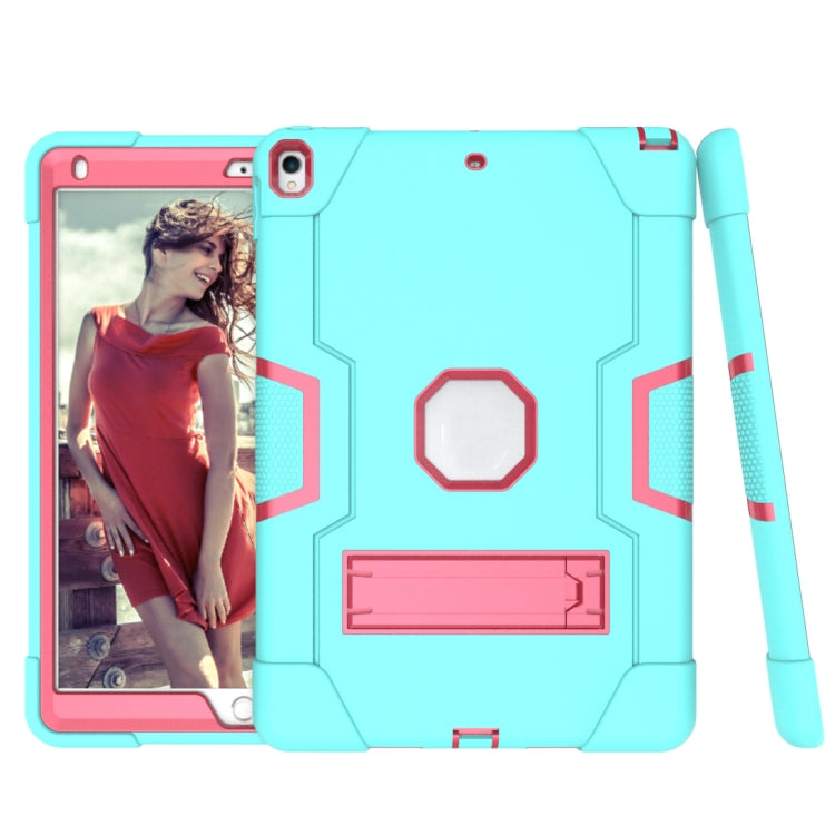 Contrast Color Robot Shockproof Silicone + PC Protective Case with Holder For iPad Pro 10.5 inch (2017) / Air 10.5 (2019)(Mint Green + Rose Red) - iPad Pro 10.5 inch Cases by buy2fix | Online Shopping UK | buy2fix