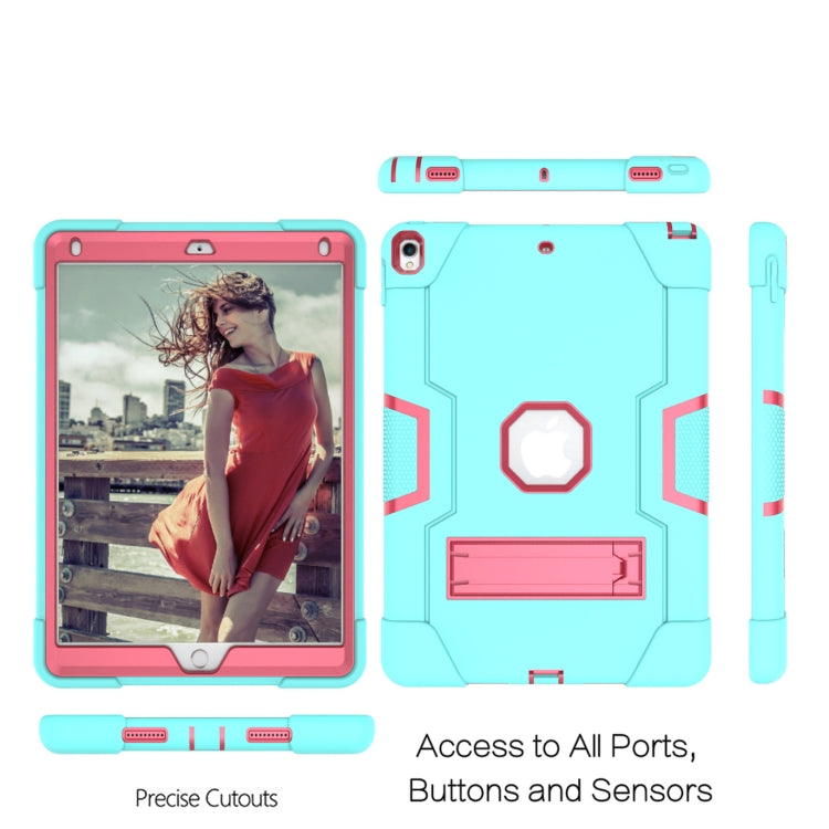 Contrast Color Robot Shockproof Silicone + PC Protective Case with Holder For iPad Pro 10.5 inch (2017) / Air 10.5 (2019)(Mint Green + Rose Red) - iPad Pro 10.5 inch Cases by buy2fix | Online Shopping UK | buy2fix