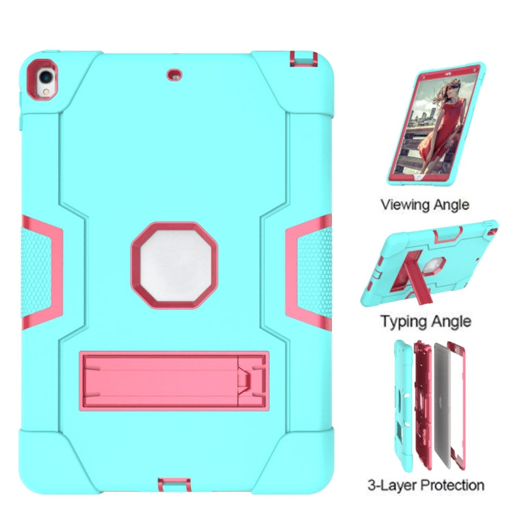 Contrast Color Robot Shockproof Silicone + PC Protective Case with Holder For iPad Pro 10.5 inch (2017) / Air 10.5 (2019)(Mint Green + Rose Red) - iPad Pro 10.5 inch Cases by buy2fix | Online Shopping UK | buy2fix