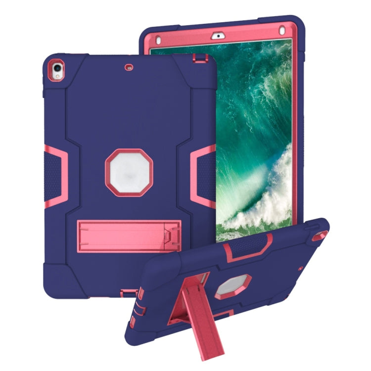 Contrast Color Robot Shockproof Silicone + PC Protective Case with Holder For iPad Pro 10.5 inch (2017) / Air 10.5 (2019)(Navy Blue + Rose Red) - iPad Pro 10.5 inch Cases by buy2fix | Online Shopping UK | buy2fix