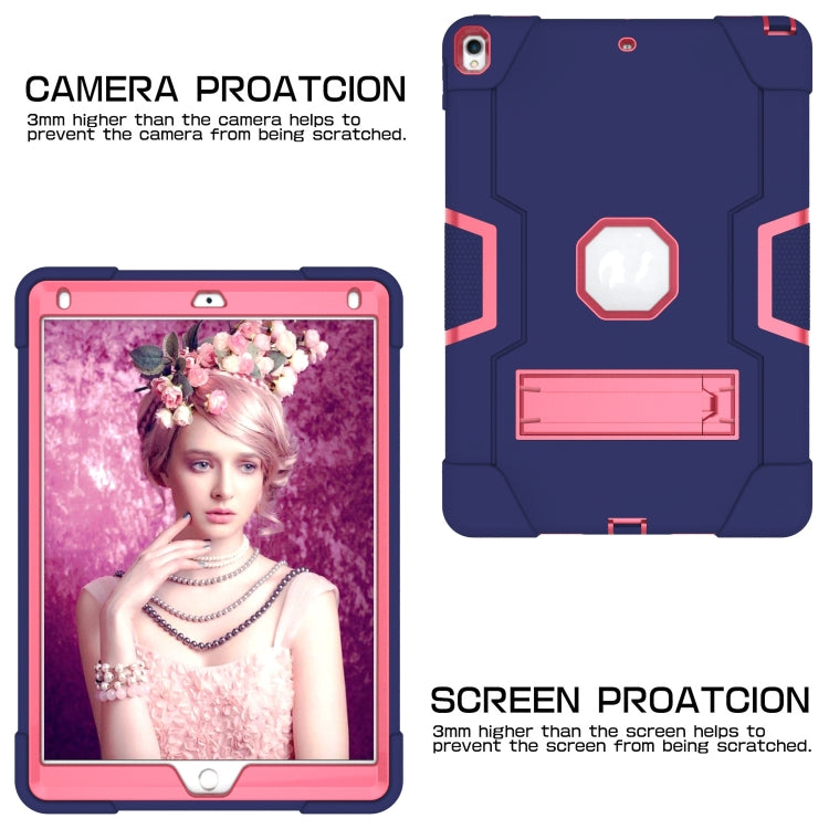 Contrast Color Robot Shockproof Silicone + PC Protective Case with Holder For iPad Pro 10.5 inch (2017) / Air 10.5 (2019)(Navy Blue + Rose Red) - iPad Pro 10.5 inch Cases by buy2fix | Online Shopping UK | buy2fix