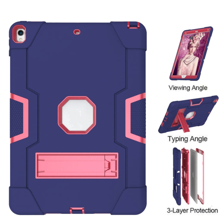 Contrast Color Robot Shockproof Silicone + PC Protective Case with Holder For iPad Pro 10.5 inch (2017) / Air 10.5 (2019)(Navy Blue + Rose Red) - iPad Pro 10.5 inch Cases by buy2fix | Online Shopping UK | buy2fix