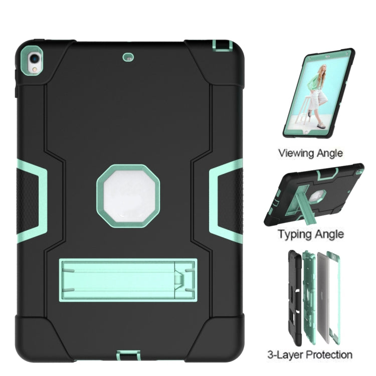 Contrast Color Robot Shockproof Silicone + PC Protective Case with Holder For iPad Pro 10.5 inch (2017) / Air 10.5 (2019)(Black + Mint Green) - iPad Pro 10.5 inch Cases by buy2fix | Online Shopping UK | buy2fix