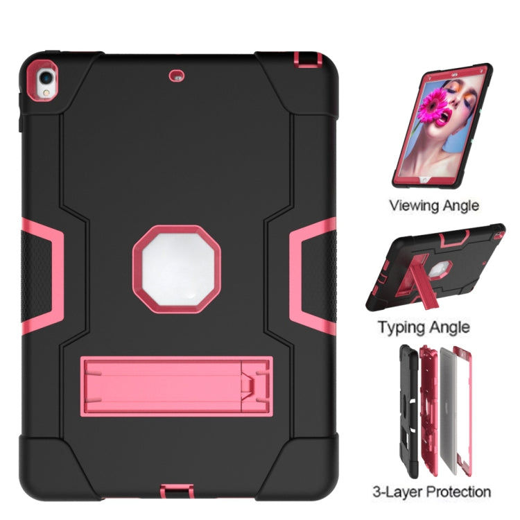 Contrast Color Robot Shockproof Silicone + PC Protective Case with Holder For iPad Pro 10.5 inch (2017) / Air 10.5 (2019)(Black + Rose Red) - iPad Pro 10.5 inch Cases by buy2fix | Online Shopping UK | buy2fix