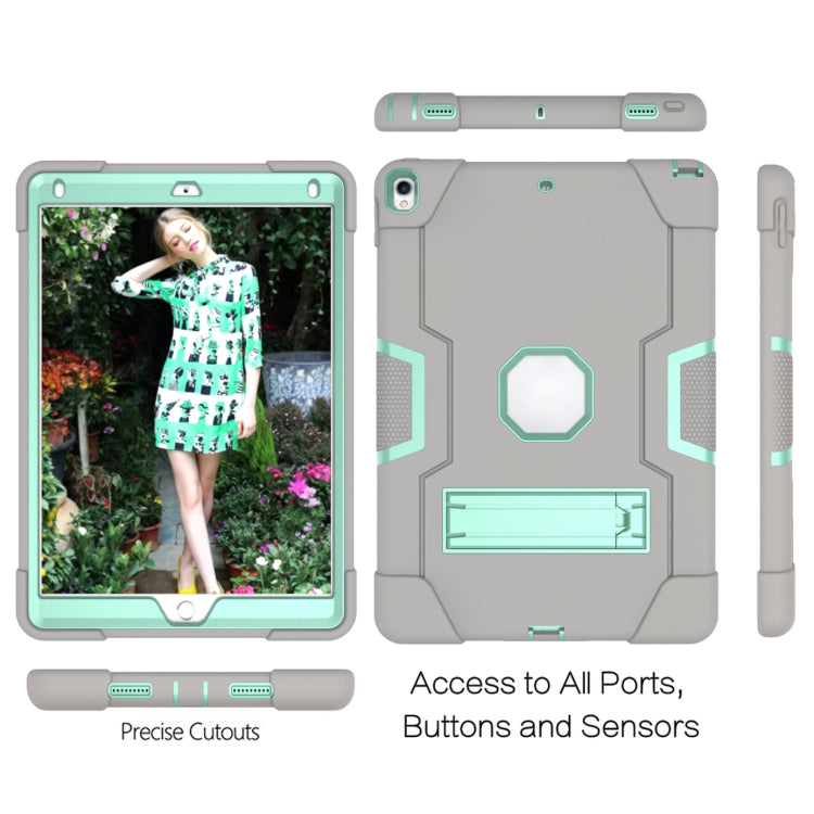 Contrast Color Robot Shockproof Silicone + PC Protective Case with Holder For iPad Pro 10.5 inch (2017) / Air 10.5 (2019)(Grey + Mint Green) - iPad Pro 10.5 inch Cases by buy2fix | Online Shopping UK | buy2fix