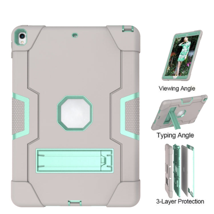 Contrast Color Robot Shockproof Silicone + PC Protective Case with Holder For iPad Pro 10.5 inch (2017) / Air 10.5 (2019)(Grey + Mint Green) - iPad Pro 10.5 inch Cases by buy2fix | Online Shopping UK | buy2fix