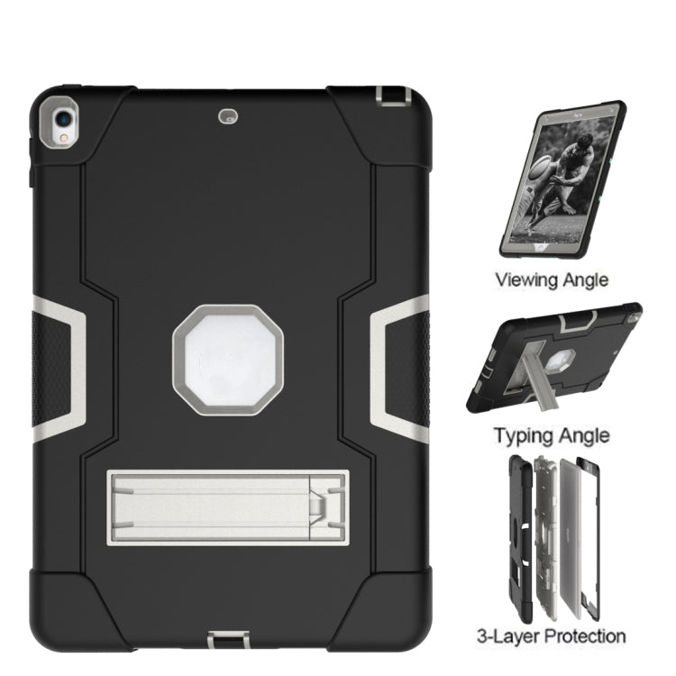 Contrast Color Robot Shockproof Silicone + PC Protective Case with Holder For iPad Pro 10.5 inch (2017) / Air 10.5 (2019)(Black+ Grey) - iPad Pro 10.5 inch Cases by buy2fix | Online Shopping UK | buy2fix