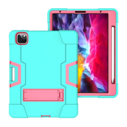 Contrast Color Robot Shockproof Silicone + PC Protective Case with Holder & Pen Slot For iPad Pro 12.9 (2018) / (2020)(Mint Green + Rose Red) - iPad Pro 12.9 (2018) Cases by buy2fix | Online Shopping UK | buy2fix