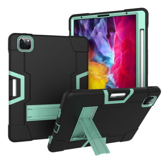 Contrast Color Robot Shockproof Silicone + PC Protective Case with Holder & Pen Slot For iPad Pro 12.9 (2018) / (2020)(Black + Mint Green) - iPad Pro 12.9 (2018) Cases by buy2fix | Online Shopping UK | buy2fix