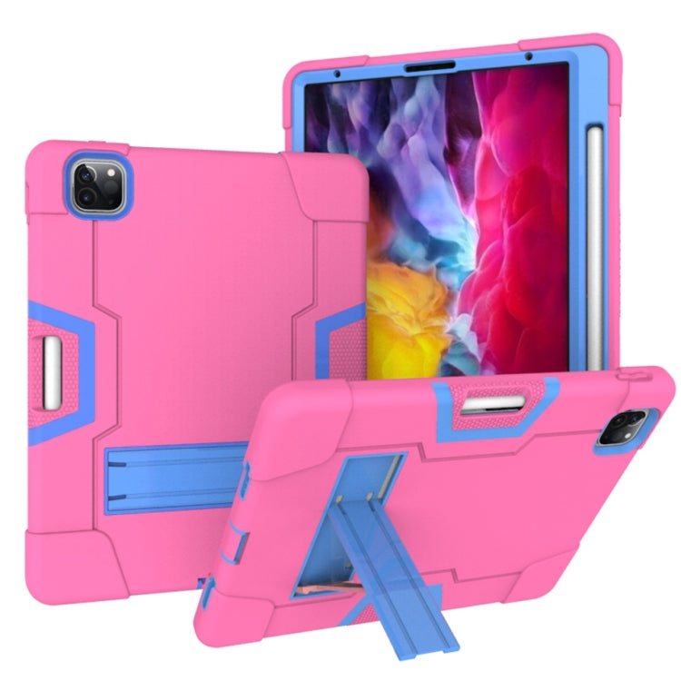 Contrast Color Robot Shockproof Silicone + PC Protective Case with Holder & Pen Slot For iPad Pro 12.9 (2018) / (2020)(Rose Red+ Blue) - iPad Pro 12.9 (2018) Cases by buy2fix | Online Shopping UK | buy2fix