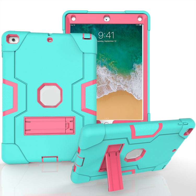 Contrast Color Robot Shockproof Silicone + PC Protective Case with Holder For iPad 9.7 (2017) / (2018)(Mint Green + Rose Red) - iPad 9.7 (2018) & (2017) Cases by buy2fix | Online Shopping UK | buy2fix
